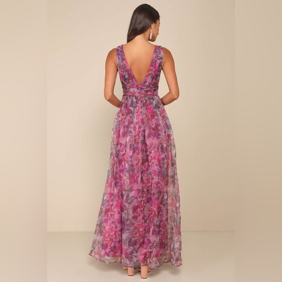 Lulus Garden Romance Magenta Floral Organza Gown Medium - Picture 3 of 8